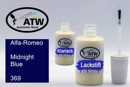 Alfa-Romeo, Midnight Blue, 369: 20ml Lackstift + 20ml Klarlack - Set, von ATW Autoteile West.